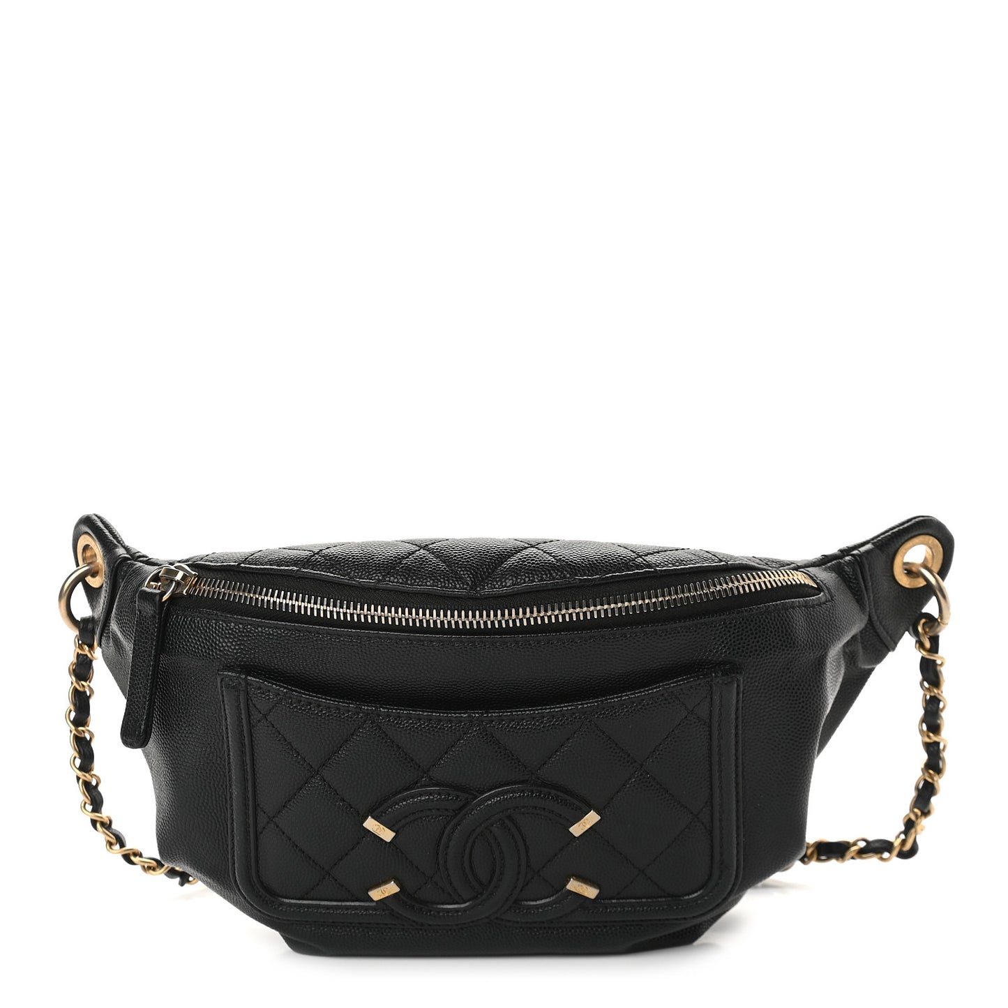 Caviar Quilted Filigree Waist Bag Black