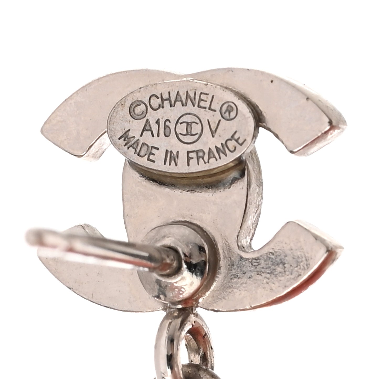 Crystal Pearl CC Drop Earrings Silver Pearly White