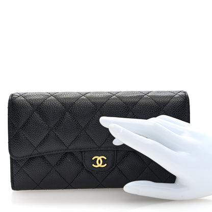 Chanel Caviar Quilted Large Gusset Flap Wallet Black 2 of 7