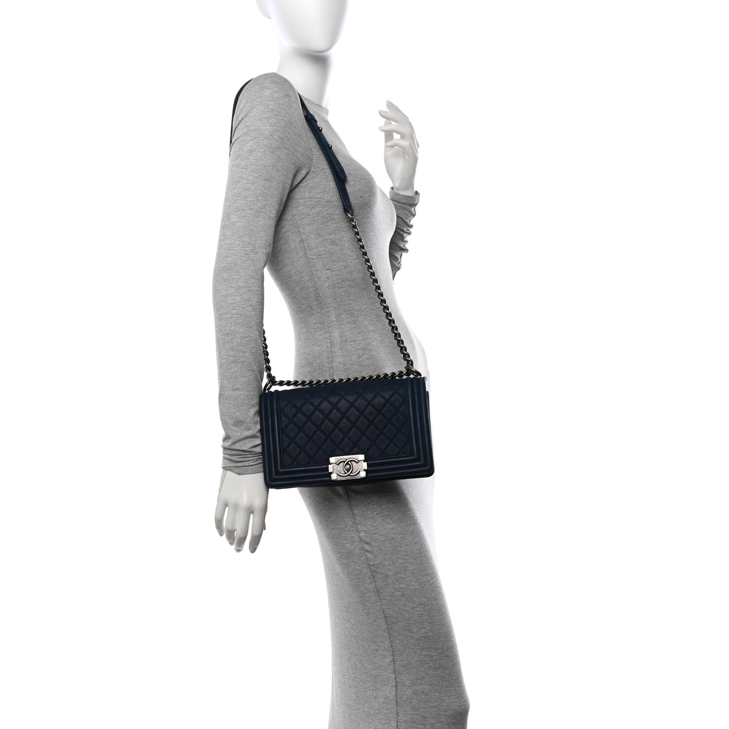 Chanel Iridescent Caviar Quilted Medium Boy Flap Dark Blue 2 of 10