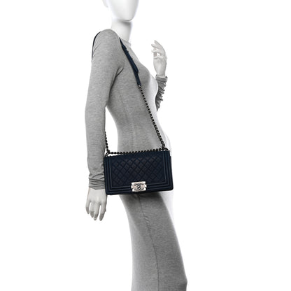 Chanel Iridescent Caviar Quilted Medium Boy Flap Dark Blue 2 of 10