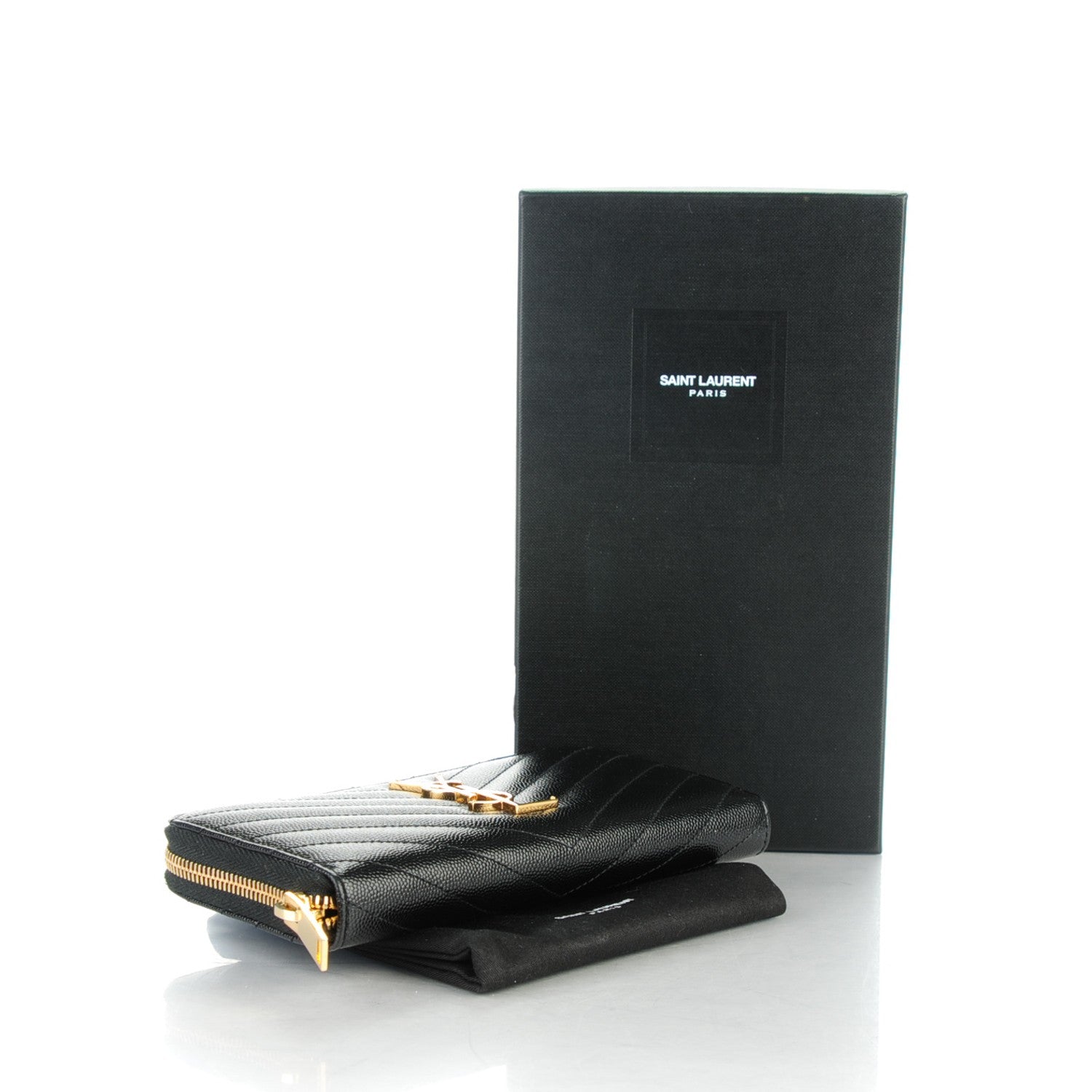 Saint Laurent Grain De Poudre Matelasse Chevron Monogram Zip Around Wallet Black 4 of 7
