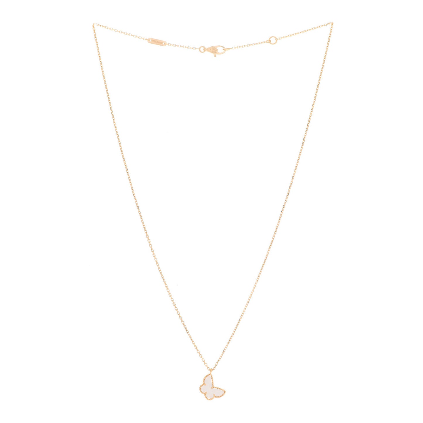 18K Yellow Gold Mother of Pearl Sweet Alhambra Butterfly Pendant Necklace