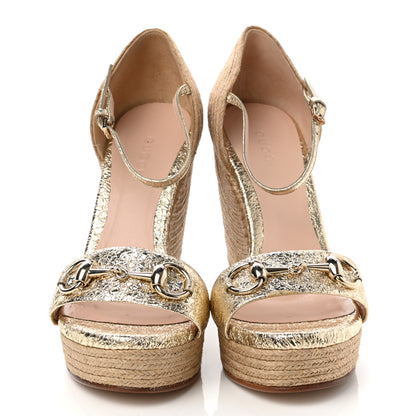 Gucci Galassia Horsebit Platform Espadrille Wedge Sandals 36.5 Platino 2 of 11