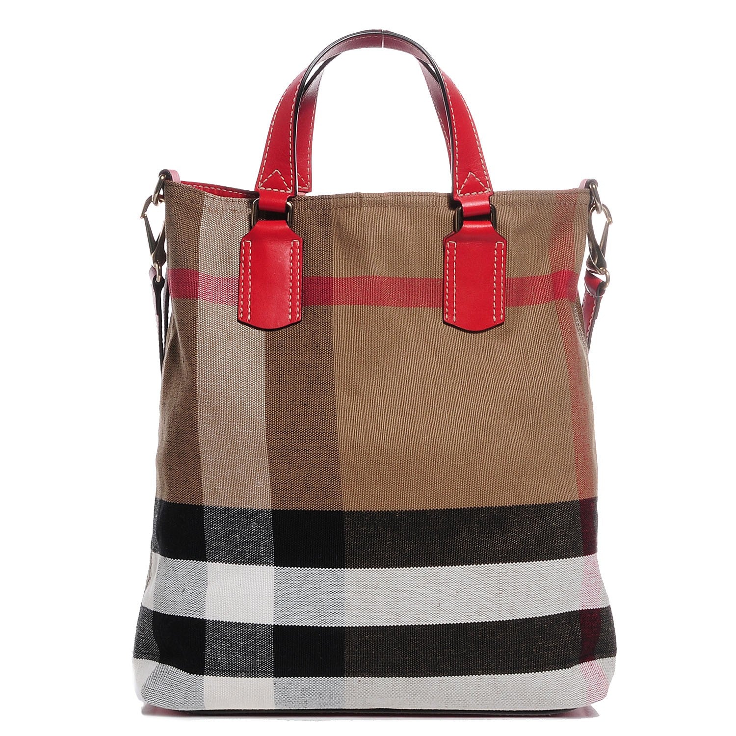 Burberry Canvas Mega Check Medium Tottenham Brit Tote Cadmium Red 1 of 11
