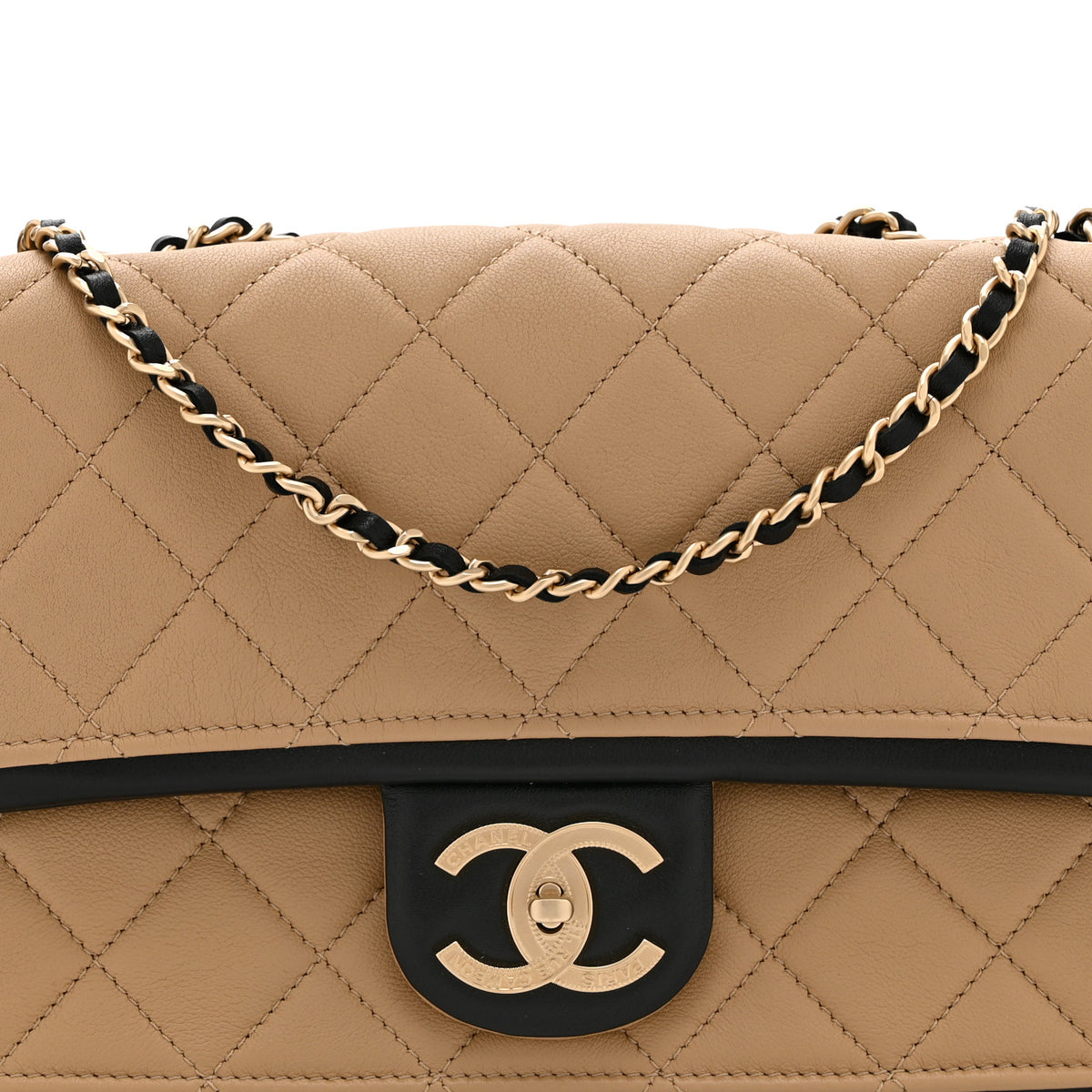 Chanel Lambskin Quilted Medium Graphic Flap Beige Black 8 of 11