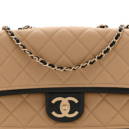 Chanel Lambskin Quilted Medium Graphic Flap Beige Black 8 of 11