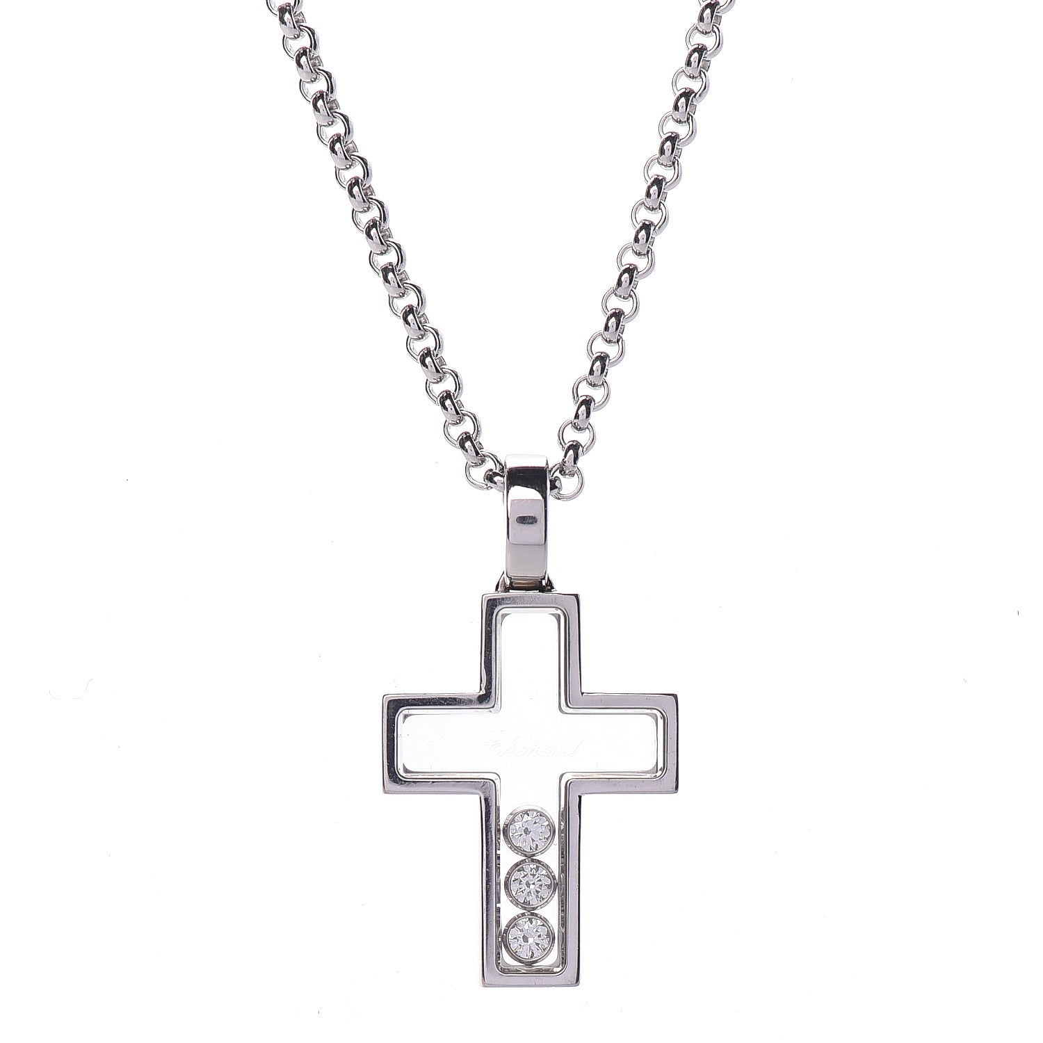 Chopard 18K White Gold 3 Happy Diamonds Cross Pendant Necklace 4 of 7