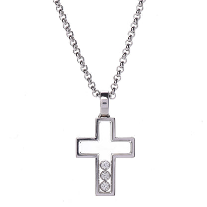 Chopard 18K White Gold 3 Happy Diamonds Cross Pendant Necklace 4 of 7