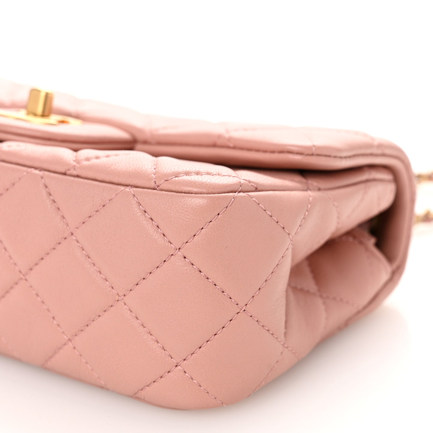 Lambskin Quilted Mini Rectangular Pearl Crush Flap Dark Pink
