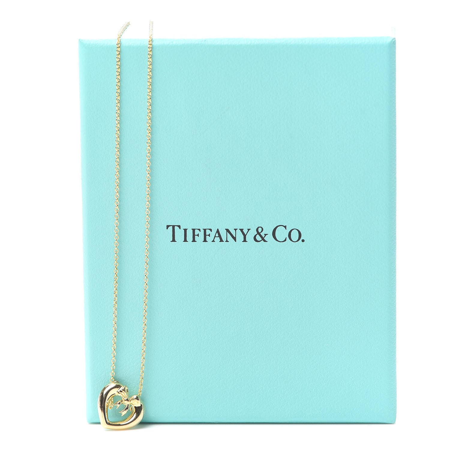 Tiffany 18K Yellow Gold Bow Tie Heart Pendant Necklace 6 of 6