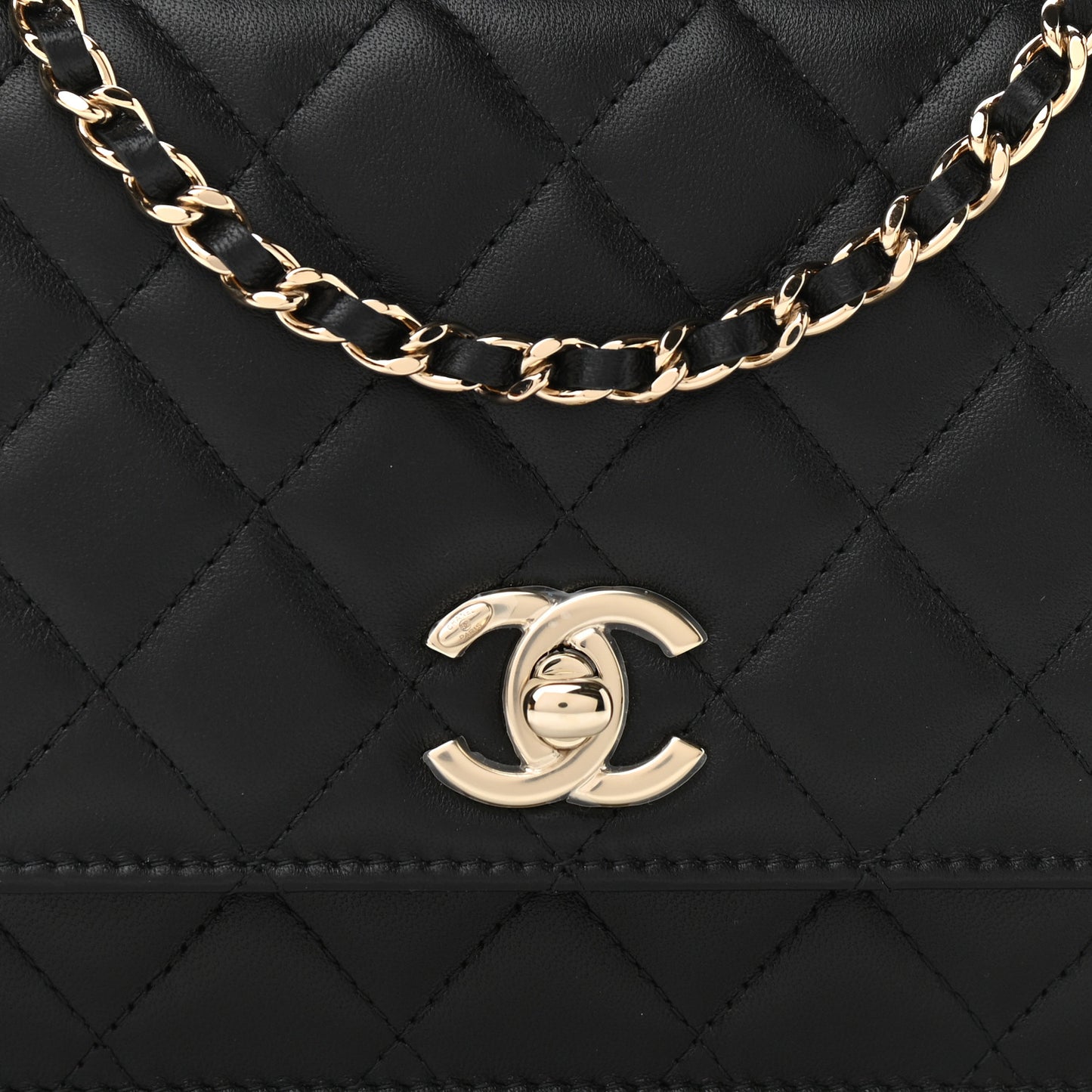 Lambskin Quilted Trendy CC Wallet On Chain WOC Black