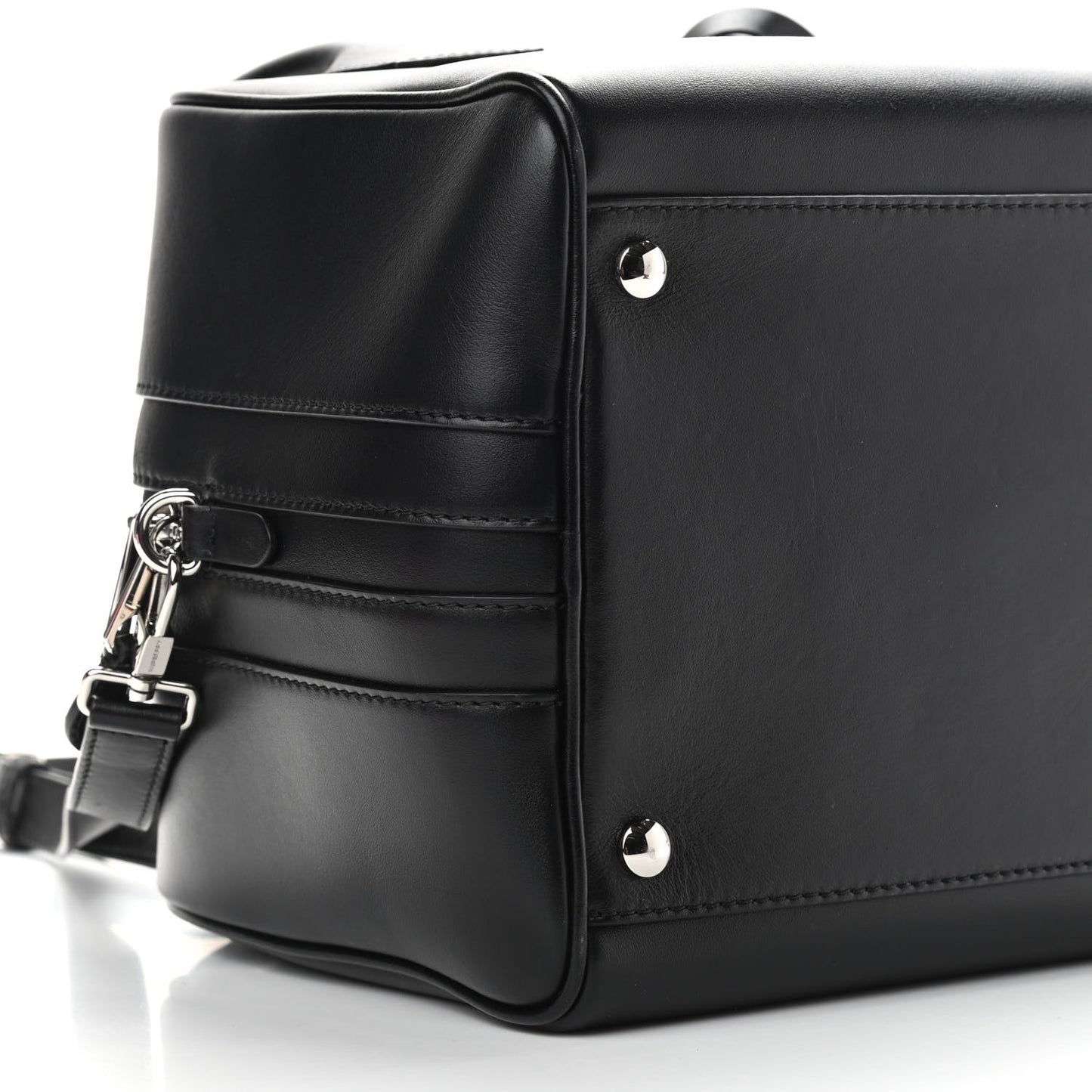 Smooth Calfskin Montage Print Small Cube Bowling Bag Black