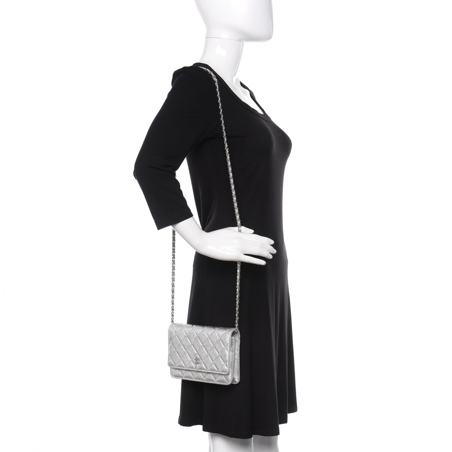 Chanel Metallic Lambskin Quilted Wallet On Chain WOC Silver 2 of 12