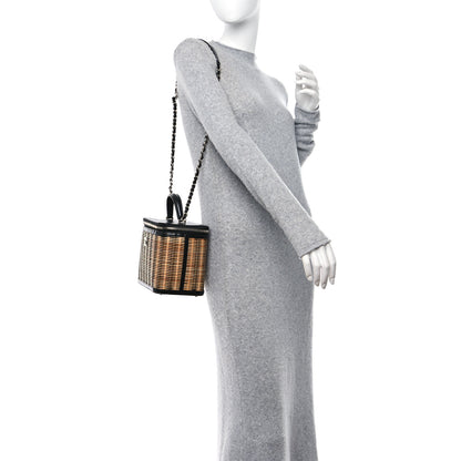 Chanel Glazed Calfskin Raffia Vanity Case Bag Black Beige 2 of 10