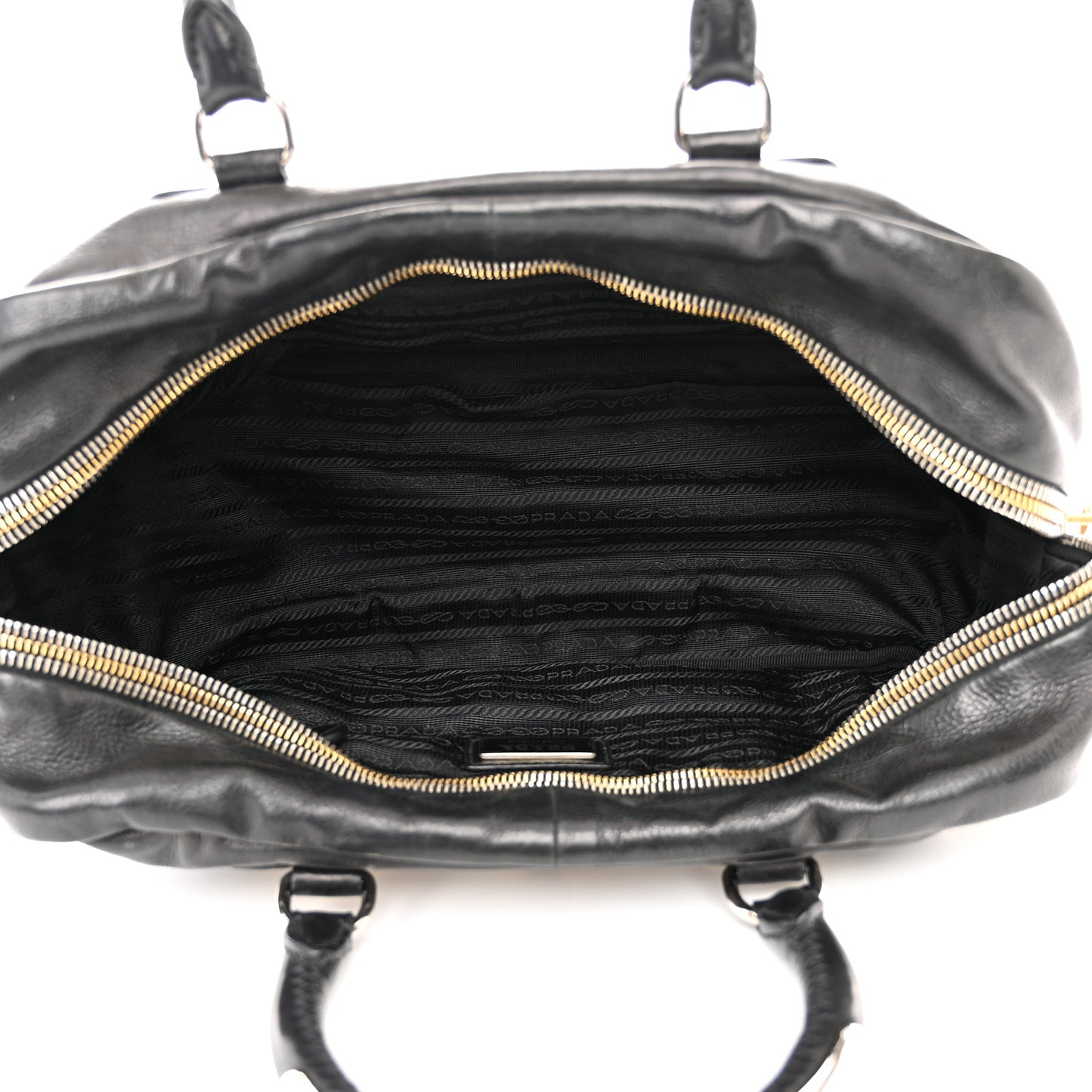 Glace Calfskin Zippers Plaque Boston Black