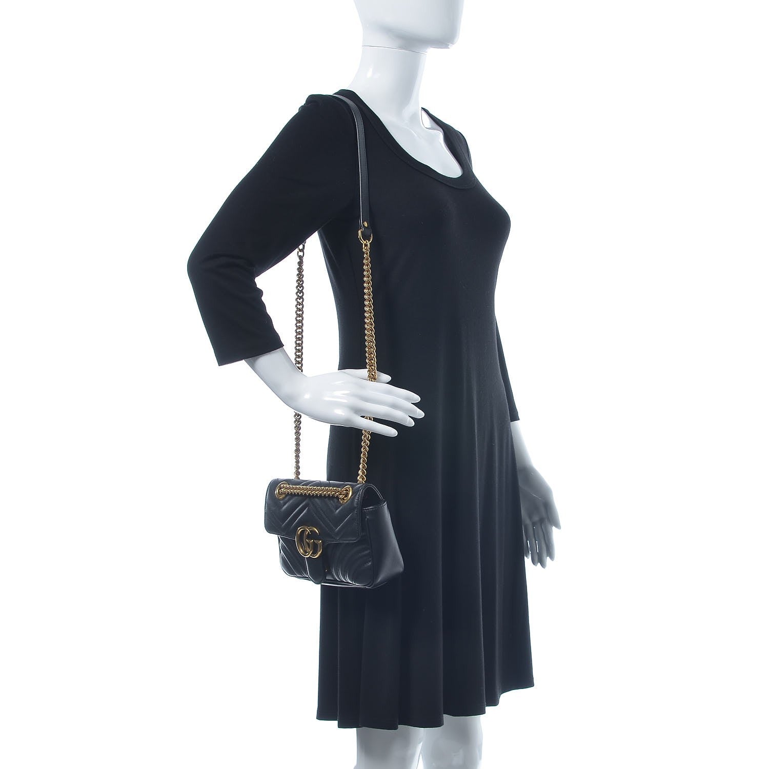 Gucci Calfskin Matelasse Mini GG Marmont Shoulder Bag Black 2 of 13