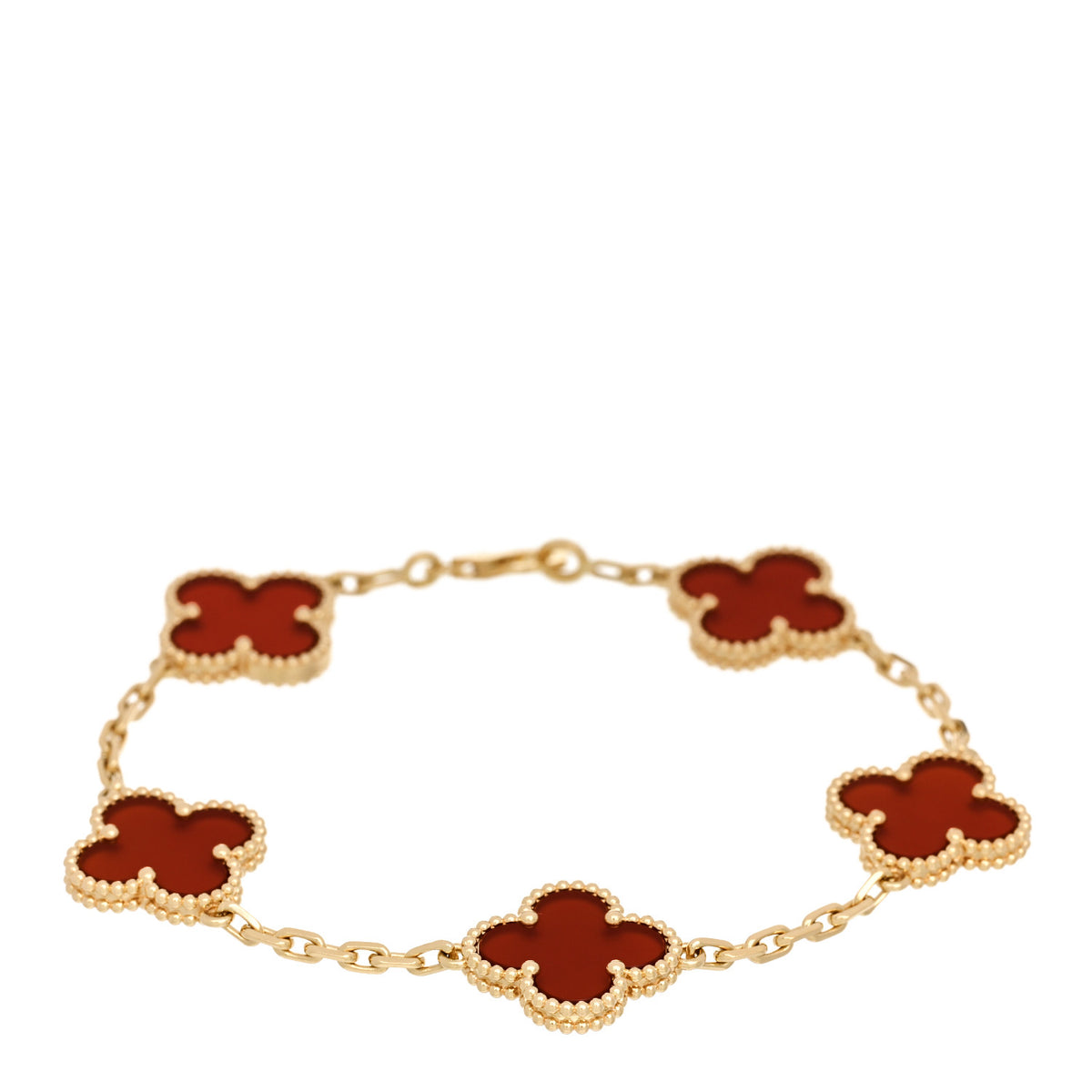 18K Yellow Gold Carnelian 5 Motifs Vintage Alhambra Bracelet