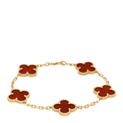 Van Cleef & Arpels 18K Yellow Gold Carnelian 5 Motifs Vintage Alhambra Bracelet 1 of 5