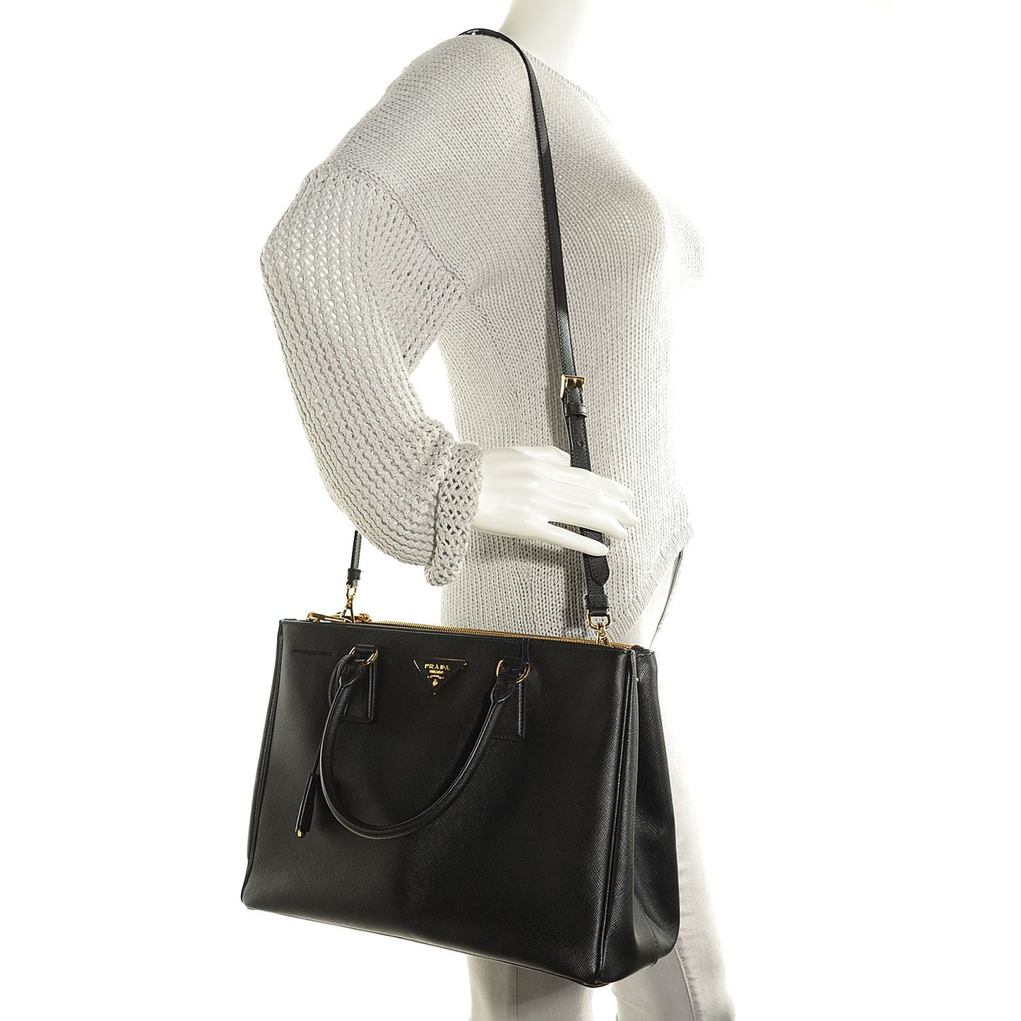 Saffiano Lux Medium Double Zip Tote Nero Black