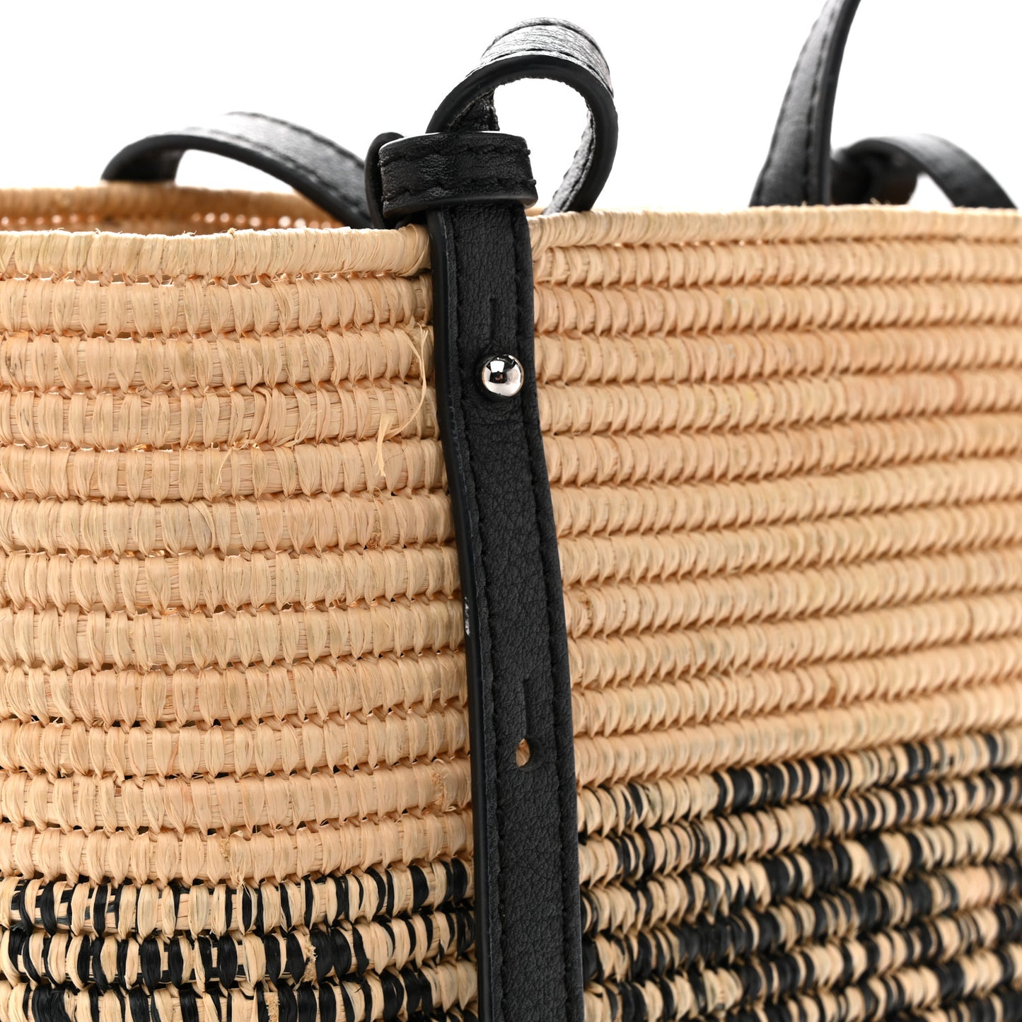 Raffia Small Square Basket Tote Bag Natural Black