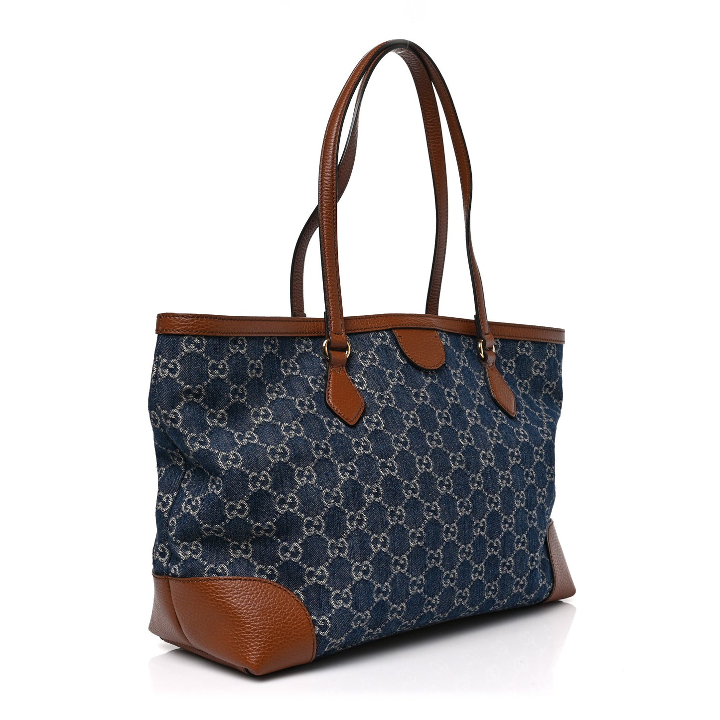 New Denim GG Monogram Medium Ophidia Shopping Tote Blue Tea Cuir