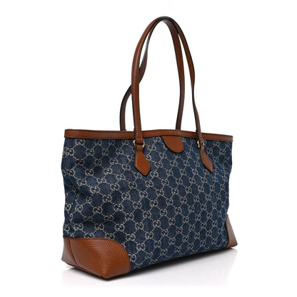 Gucci New Denim GG Monogram Medium Ophidia Shopping Tote Blue Tea Cuir 3 of 9