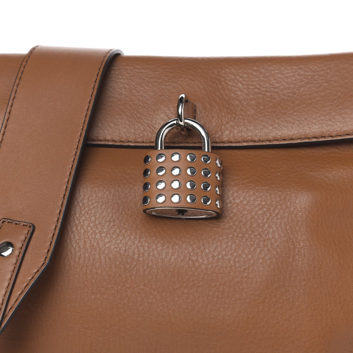 Calfskin Studded Padlock Messenger Bag Brown