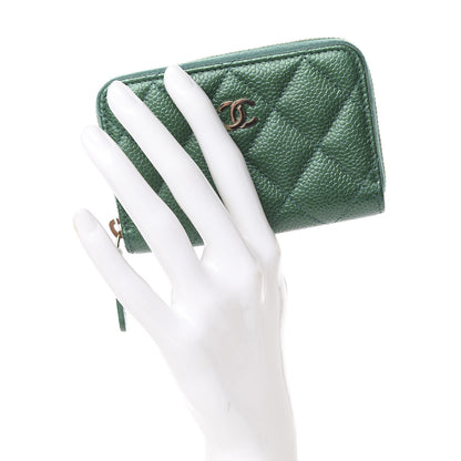 Chanel Metallic Caviar Quilted Zip Coin Purse Green 2 of 8