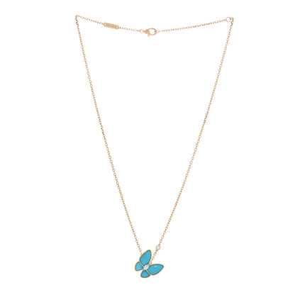 Van Cleef & Arpels 18K Yellow Gold Diamond Turquoise Two Butterfly Pendant Necklace 3 of 5