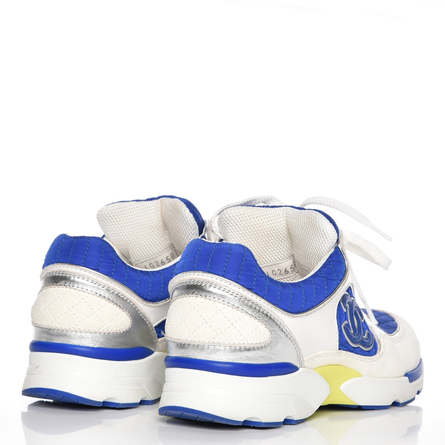 Chanel Suede Calfskin CC Sneakers 37.5 White Blue Yellow 4 of 8