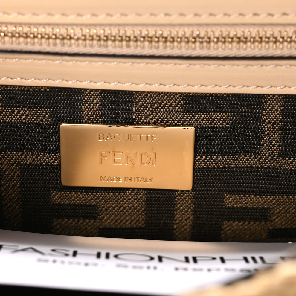 Fendi Sequin Macrame Baguette Beige Gold 1999651 – FASHIONPHILE