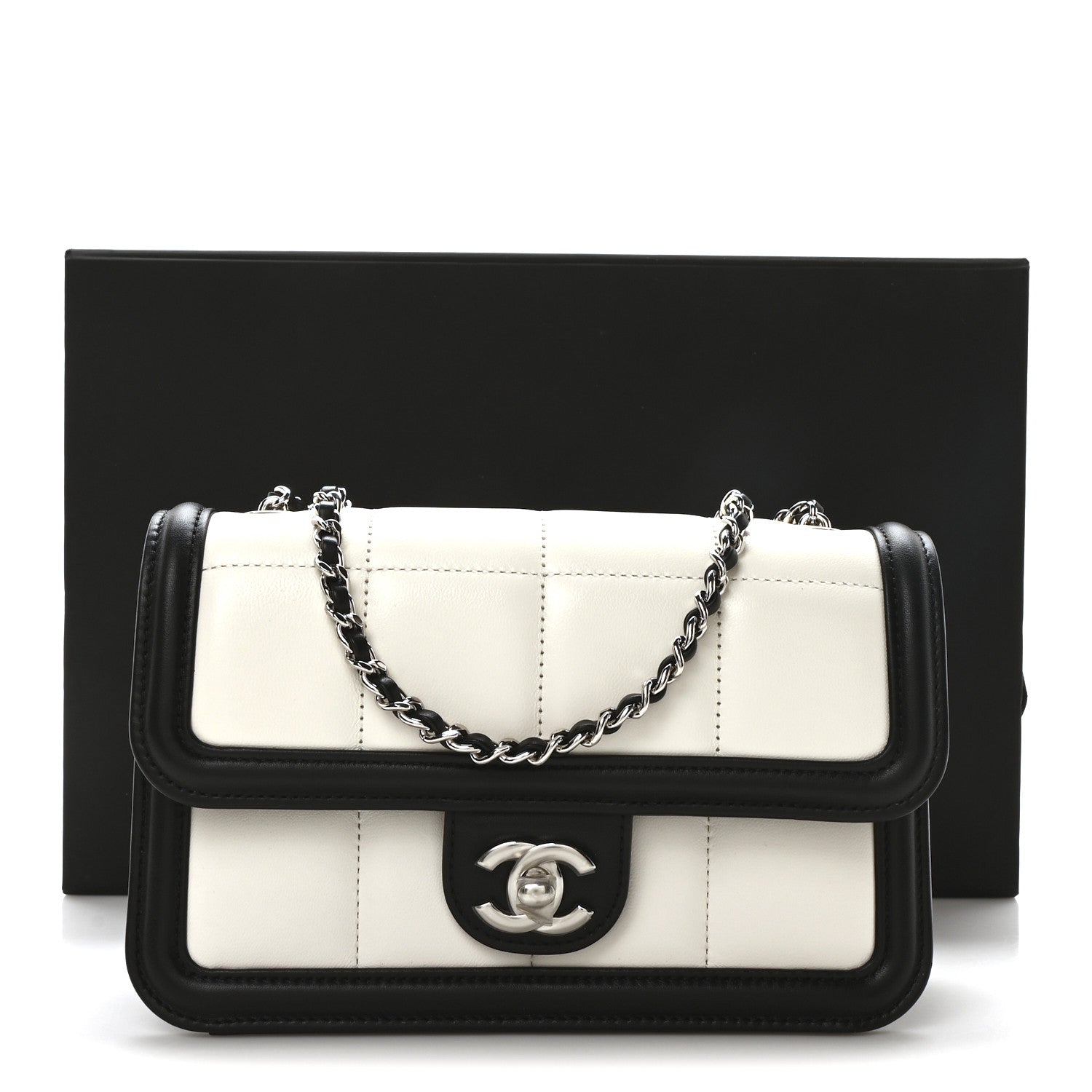 Chanel Lambskin Calfskin Mini Chocolate Bar Flap Bag White Black 11 of 11