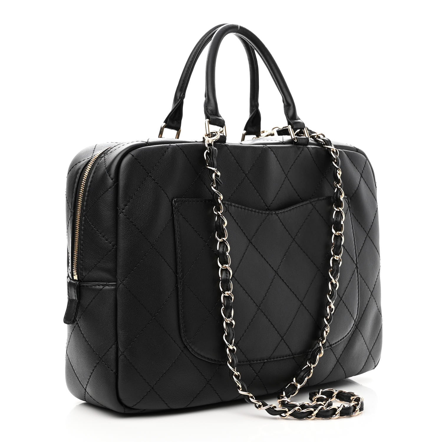 Chanel Calfskin Diamond Stitched Top Handle Bowling Bag Black 3 of 10