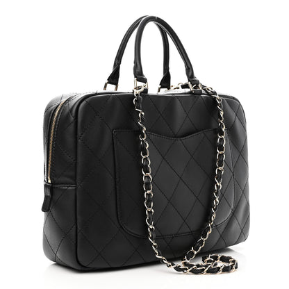 Chanel Calfskin Diamond Stitched Top Handle Bowling Bag Black 3 of 10