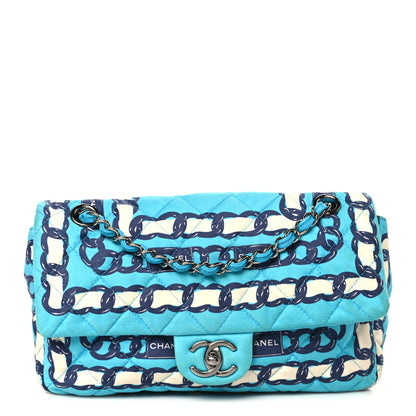 Chanel Silk Chain Printed Medium Single Flap Blue 1 of 11