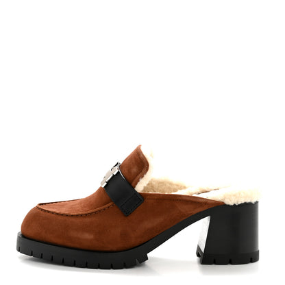 Hermes Suede Goatskin Woolskin Flore 60 Mules 36 Multico 36.5 Gold 1 of 10
