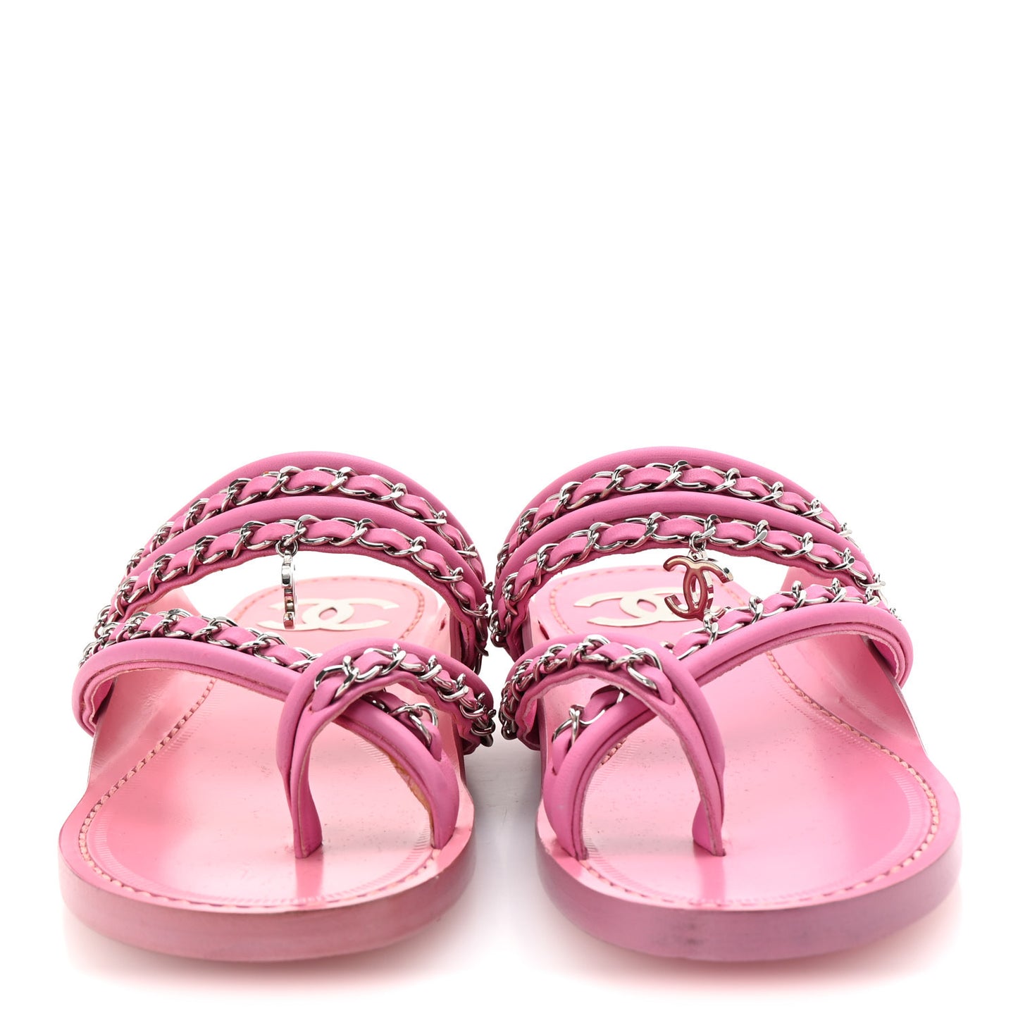 Calfskin Chain CC Thong Flat Sandals 36 Pink