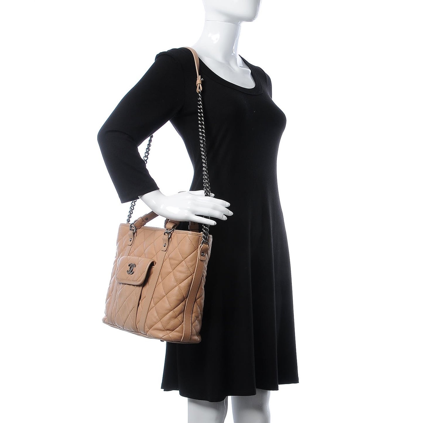 Calfskin Quilted Small Casual Riviera Tote Beige