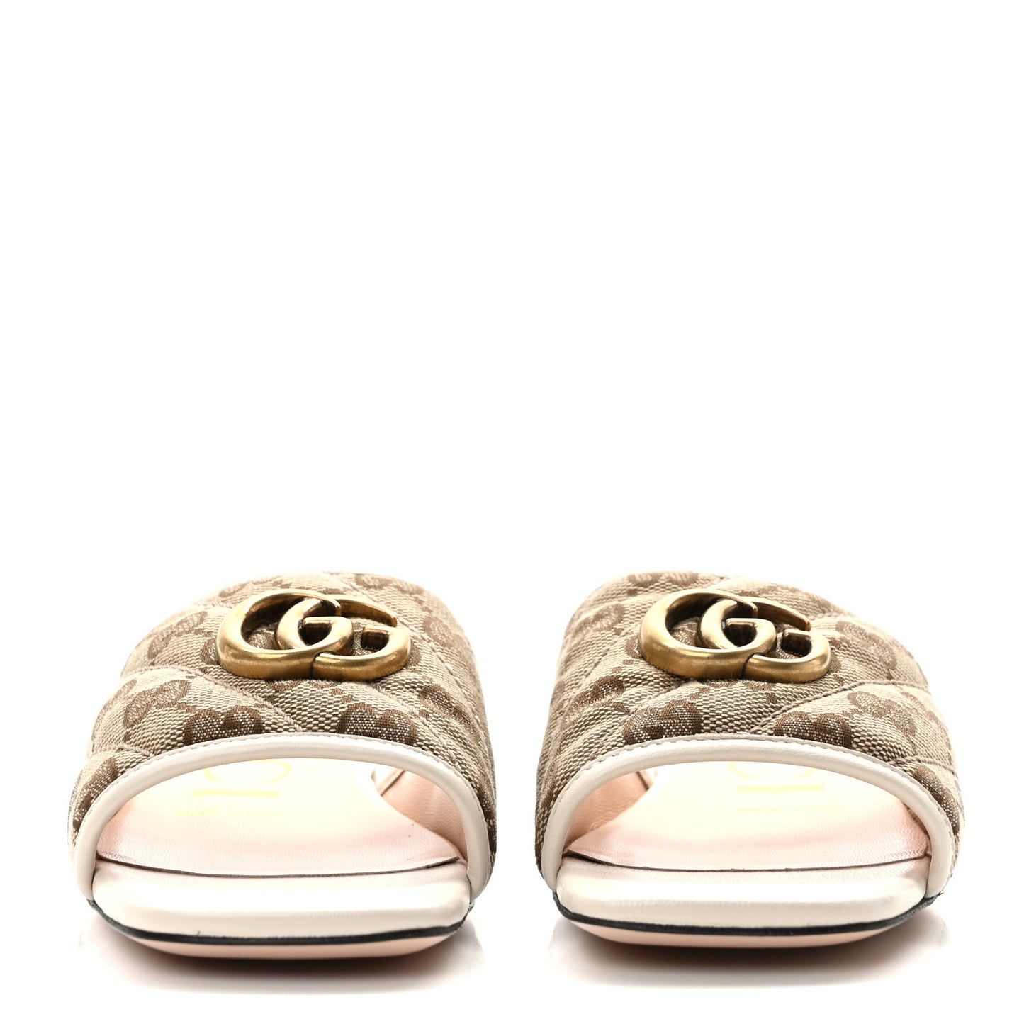 Monogram Matelasse Diagonal GG Marmont Flat Slide Sandals 35.5 Beige Ebony Mystic White