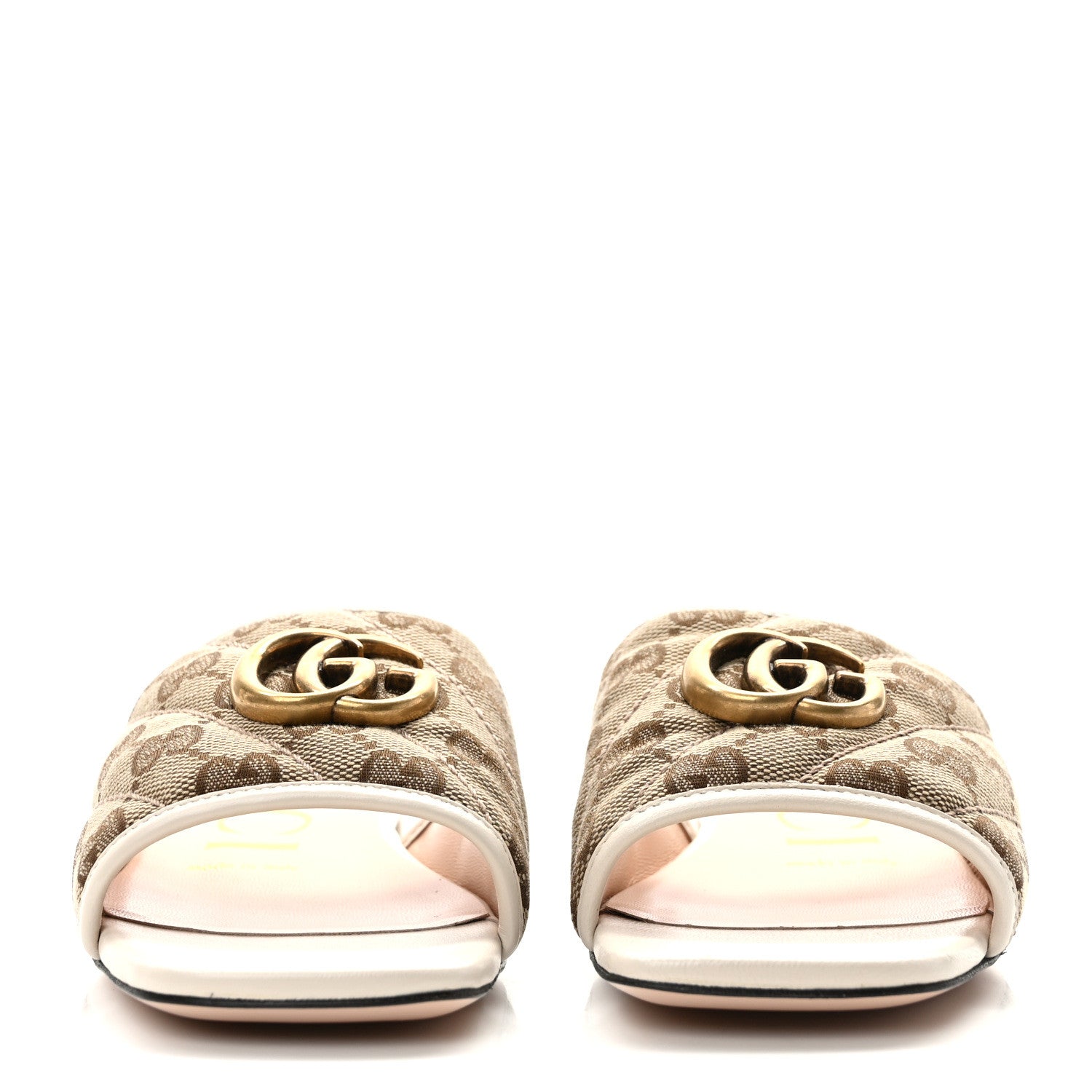Gucci Monogram Matelasse Diagonal GG Marmont Flat Slide Sandals 35.5 Beige Ebony Mystic White 2 of 8