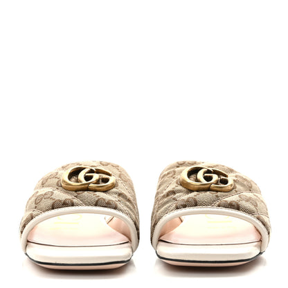 Gucci Monogram Matelasse Diagonal GG Marmont Flat Slide Sandals 35.5 Beige Ebony Mystic White 2 of 8