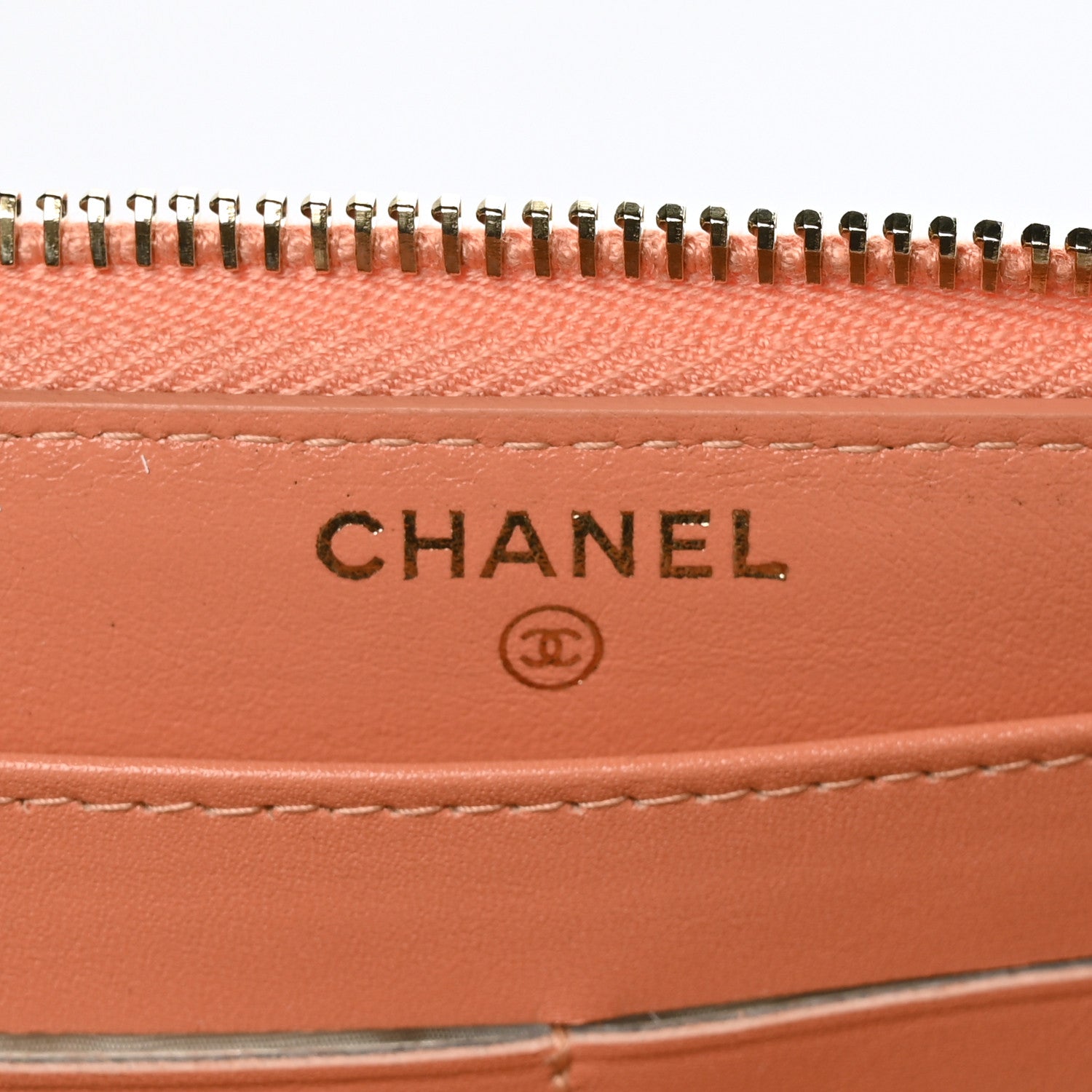 Chanel Iridescent Caviar Quilted Large Gusset Zip Around Wallet Coral 5 of 6