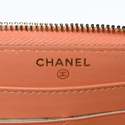 Chanel Iridescent Caviar Quilted Large Gusset Zip Around Wallet Coral 5 of 6