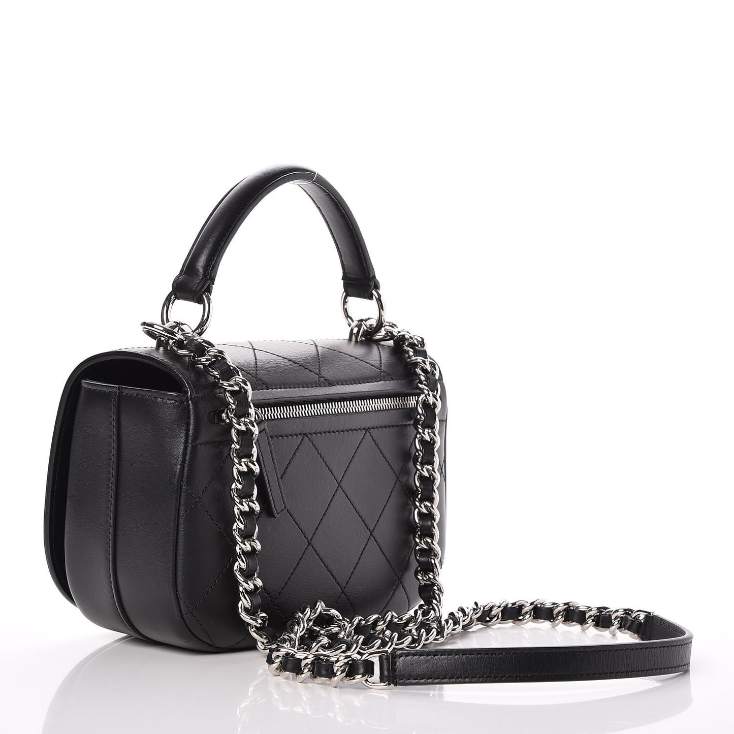 Calfskin Stitched Small Ring My Bag Flap Crossbody Bag Black