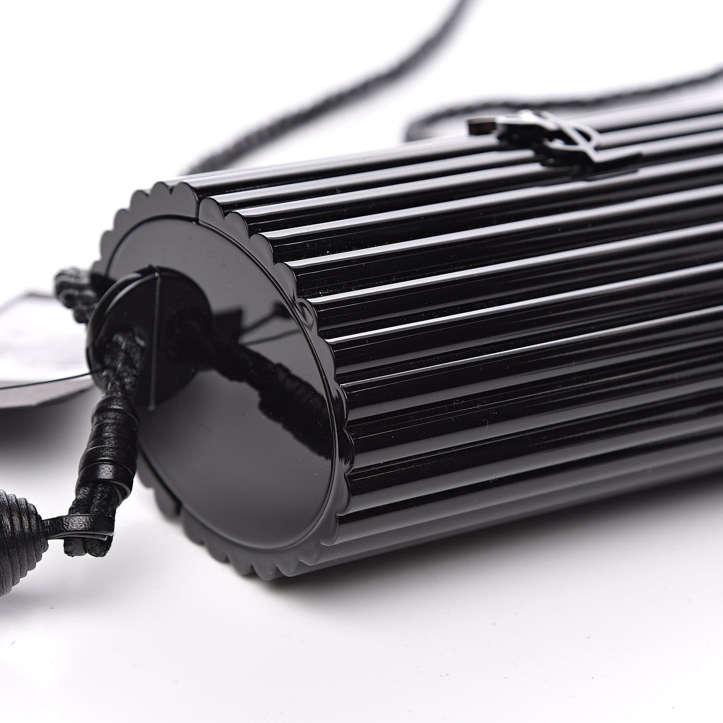 Ribbed Plexiglass Lambskin Fringe Monogram Opium Box Bag Black