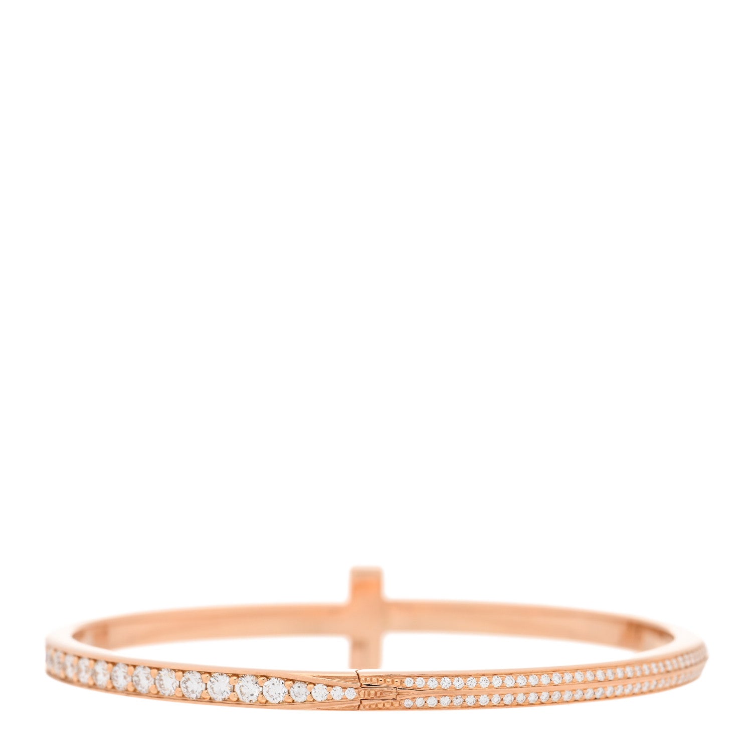 Tiffany 18K Rose Gold Diamond Narrow T T1 Hinged Bangle Bracelet 2 of 4