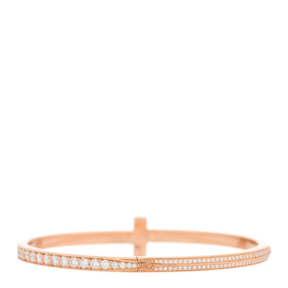Tiffany 18K Rose Gold Diamond Narrow T T1 Hinged Bangle Bracelet 2 of 4