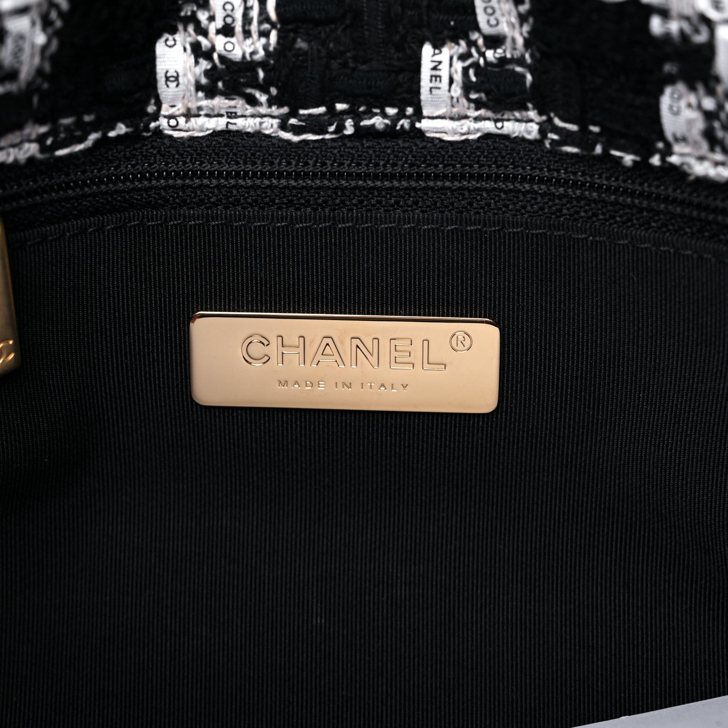 Chanel Tweed Quilted Large Chanel 19 Flap Black Ecru White 5 of 10