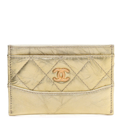 Chanel Metallic Aged Calfskin Quilted Gabrielle Card Holder Wallet Gold 1 of 9
